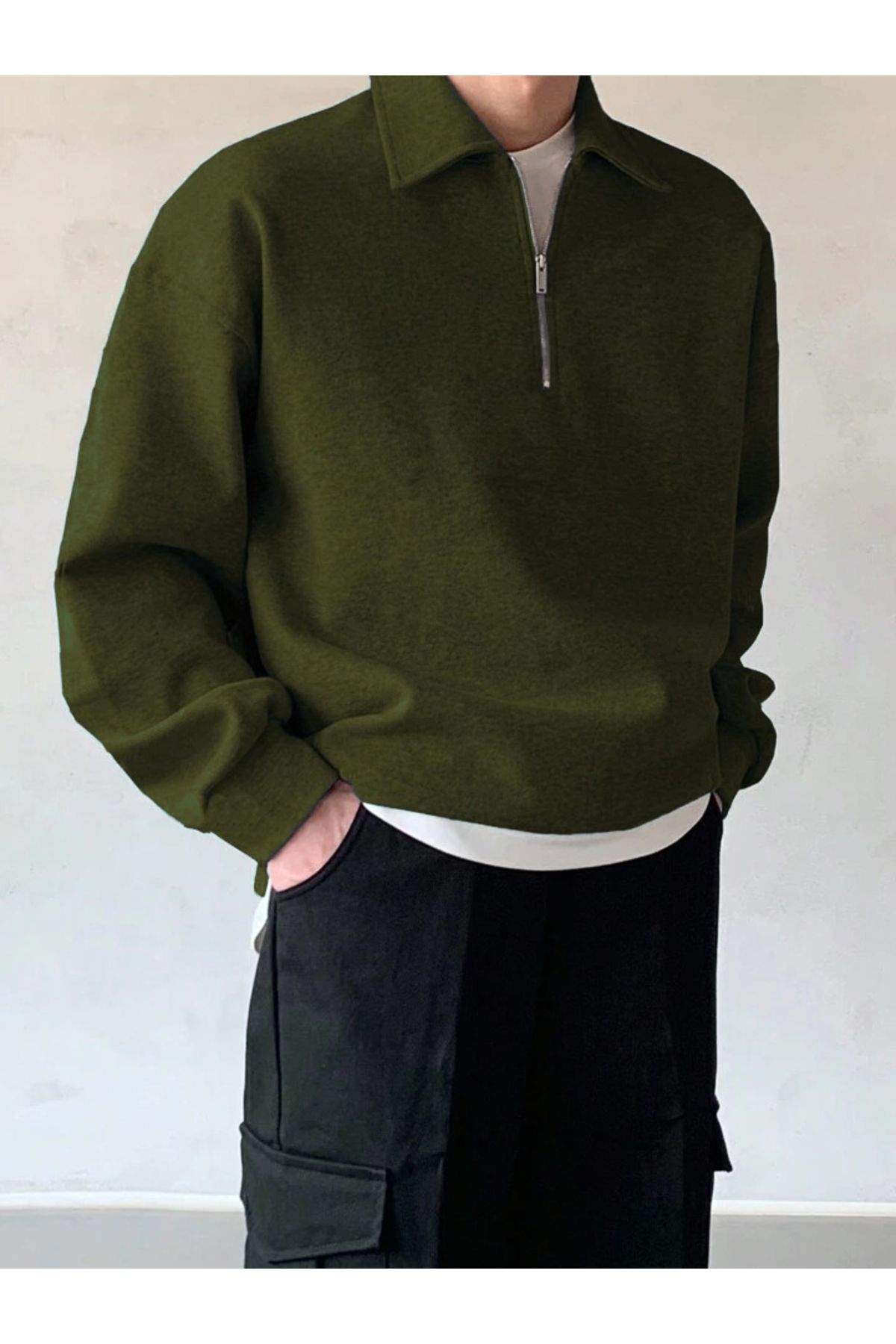  Erkek%20Polo%20Yaka%20Oversize%20Sweatshirt%20Yarım%20Fermuar%20Sweatshirt%20OVERSIZE-SWEATSHIRT