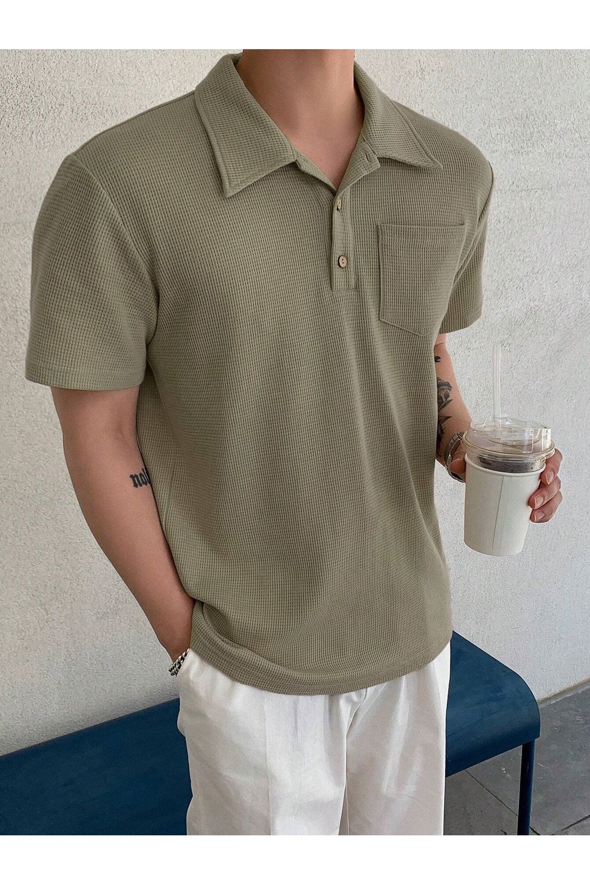 Erkek%20Oversize%20Polo%20Yaka%20%20Waffle%20T-Shirt%20%20POLOYAKA-DÜĞMELİ