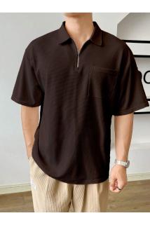 Erkek Oversize Polo Yaka Waffle T-Shirt  POLOYAKA-FERMUARLI